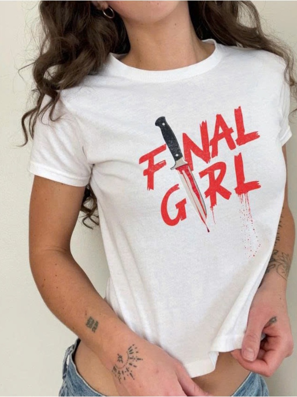 Crop Tee with Red 'FINAL GIRL' Graphic